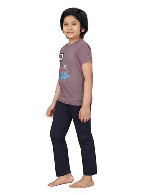 Purple printed cotton boys-suit 3