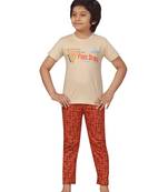 Beige printed cotton boys-suit