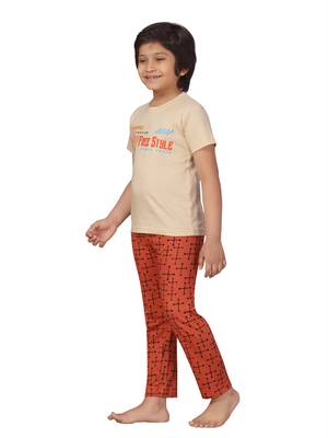 Beige printed cotton boys-suit 3