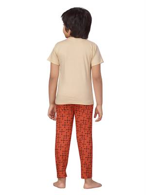 Beige printed cotton boys-suit 4