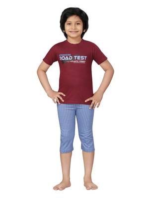 Maroon printed cotton boys-suit 1