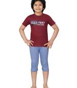 Maroon printed cotton boys-suit