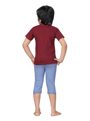 Maroon printed cotton boys-suit 4