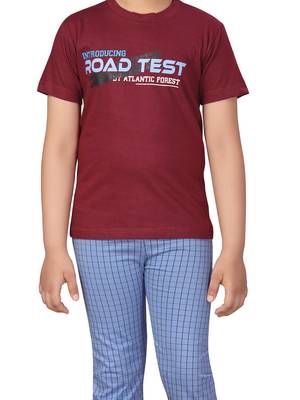 Maroon printed cotton boys-suit 5