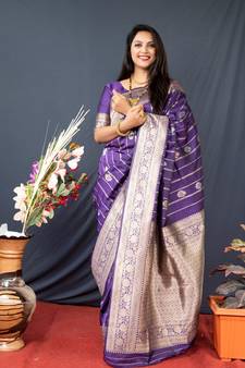 Purple woven banarasi silk saree with blouse