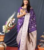 Purple woven banarasi silk saree with blouse