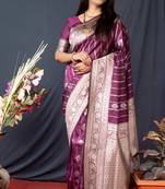 Wine woven banarasi silk saree with blouse