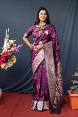 Wine woven banarasi silk saree with blouse 1