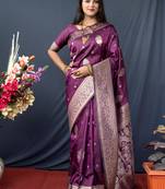 Wine woven banarasi silk saree with blouse