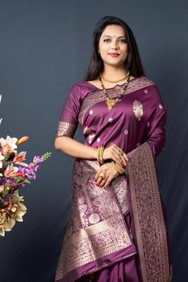 Wine woven banarasi silk saree with blouse 2