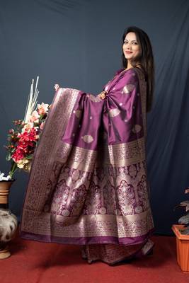 Wine woven banarasi silk saree with blouse 3