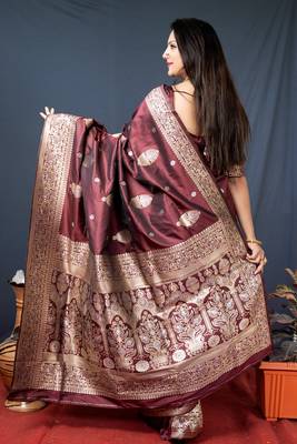 Maroon woven banarasi silk saree with blouse 2