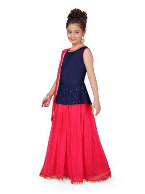 Rani-pink plain net stitched lehenga 2