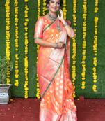 Peach woven banarasi silk saree with blouse