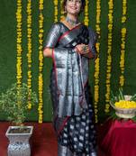 Black woven banarasi silk saree with blouse