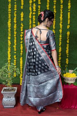 Black woven banarasi silk saree with blouse 2