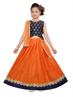 Orange floral print silk stitched lehenga 1
