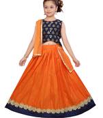 Orange floral print silk stitched lehenga