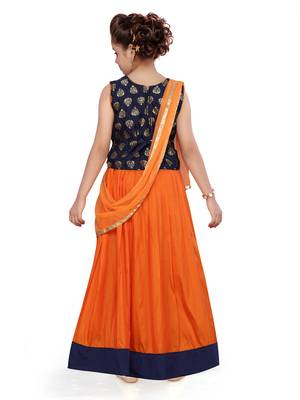 Orange floral print silk stitched lehenga 2