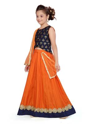 Orange floral print silk stitched lehenga 3