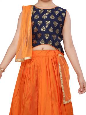 Orange floral print silk stitched lehenga 4