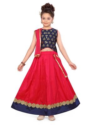 Rani-pink floral print silk stitched lehenga 1