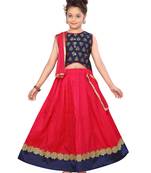 Rani-pink floral print silk stitched lehenga