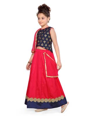 Rani-pink floral print silk stitched lehenga 3