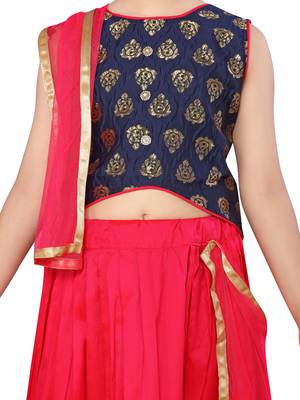 Rani-pink floral print silk stitched lehenga 4