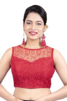 Maroon High Neck  Net & Brasso Sleeveless Princesss Cut Padded Readymade  Blouse
