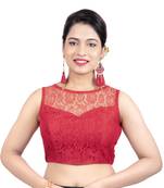 Maroon High Neck  Net & Brasso Sleeveless Princesss Cut Padded Readymade  Blouse