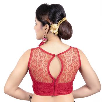 Maroon High Neck  Net & Brasso Sleeveless Princesss Cut Padded Readymade  Blouse 2
