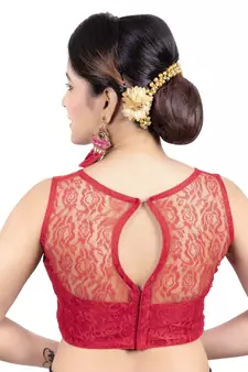 Maroon High Neck  Net & Brasso Sleeveless Princesss Cut Padded Readymade  Blouse