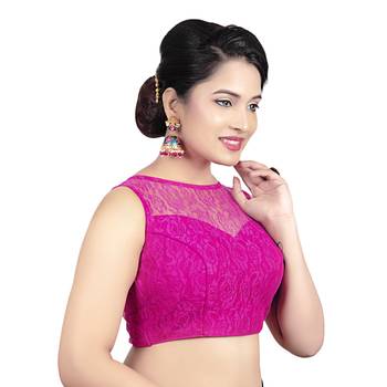 Rani High Neck Net & Brasso Sleeveless Princesss Cut Padded  Readymade  Blouse 4