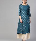 Varanga Women Teal & Beige Printed A-Line Kurta
