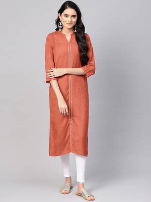 Varanga Women Rust Solid Straight Kurta 1