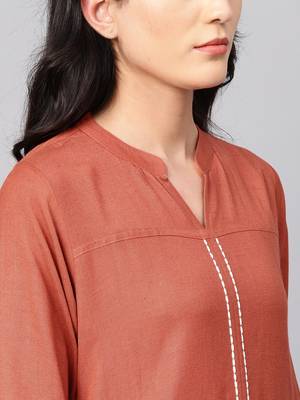Varanga Women Rust Solid Straight Kurta 2