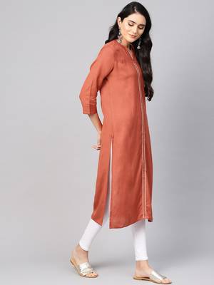 Varanga Women Rust Solid Straight Kurta 3