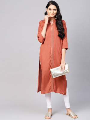 Varanga Women Rust Solid Straight Kurta 4