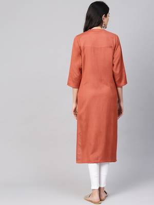 Varanga Women Rust Solid Straight Kurta 5