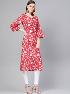 Varanga Women Red Printed Straight Kurta 1