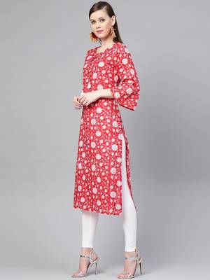Varanga Women Red Printed Straight Kurta 3