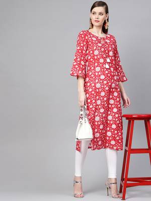 Varanga Women Red Printed Straight Kurta 4