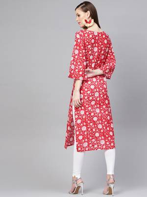 Varanga Women Red Printed Straight Kurta 5