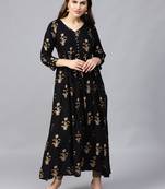 Varanga Women Black & Golden Printed A-Line Kurta