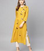 Varanga Women Mustard Yellow Horse Printed Straight Kurta