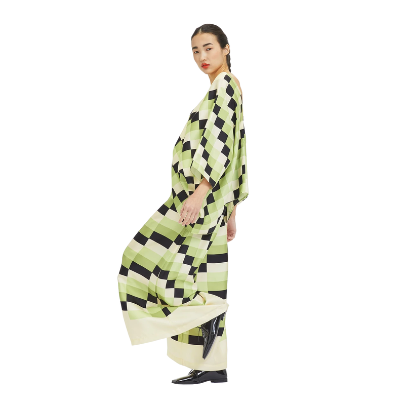 JSDC V-Neck Style Checked Printed Co-ord Sets Kaftan Pant For Women
