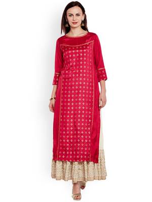 Varanga Women Pink Foil Print Straight Kurta 1