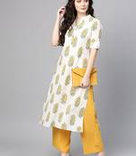 Varanga Women White & Yellow Printed Straight Kurta