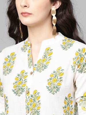 Varanga Women White & Yellow Printed Straight Kurta 2